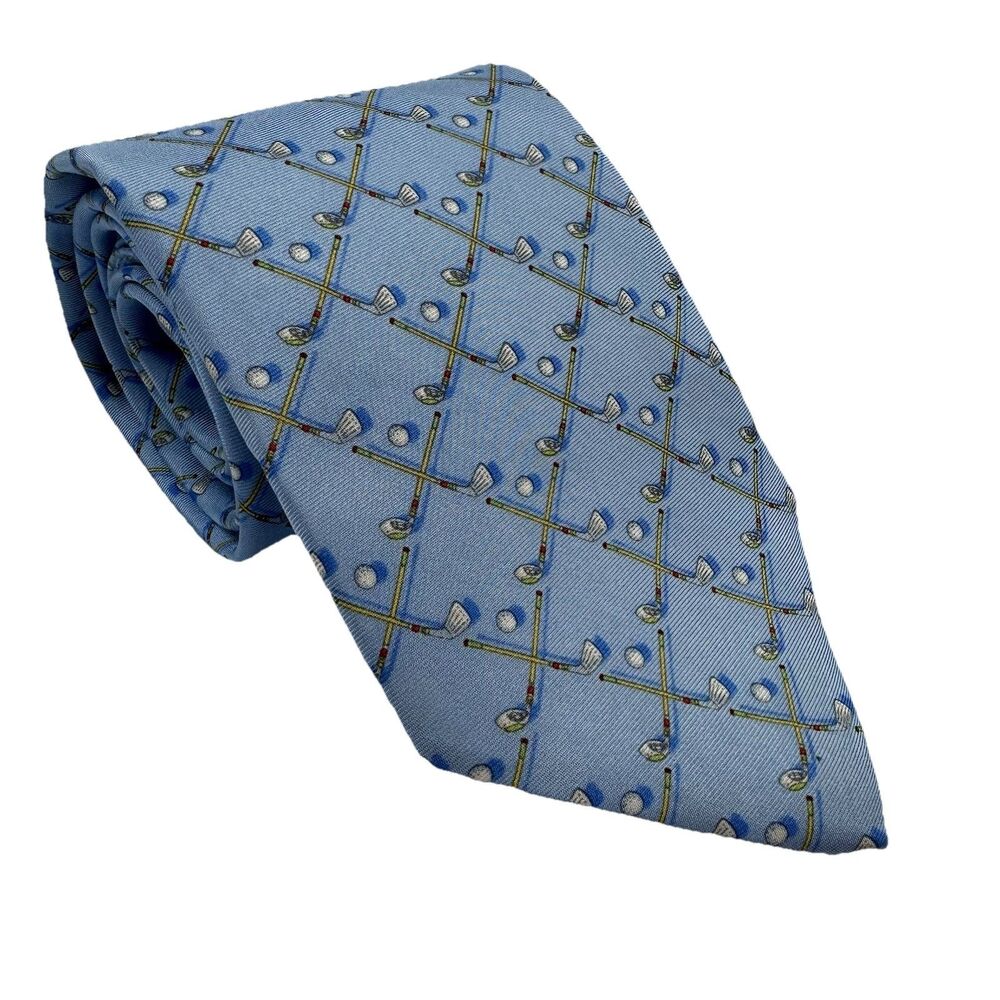 Eagle Silk Tie Golf Clubs Balls Light Blue Mens Novelty Necktie NWT